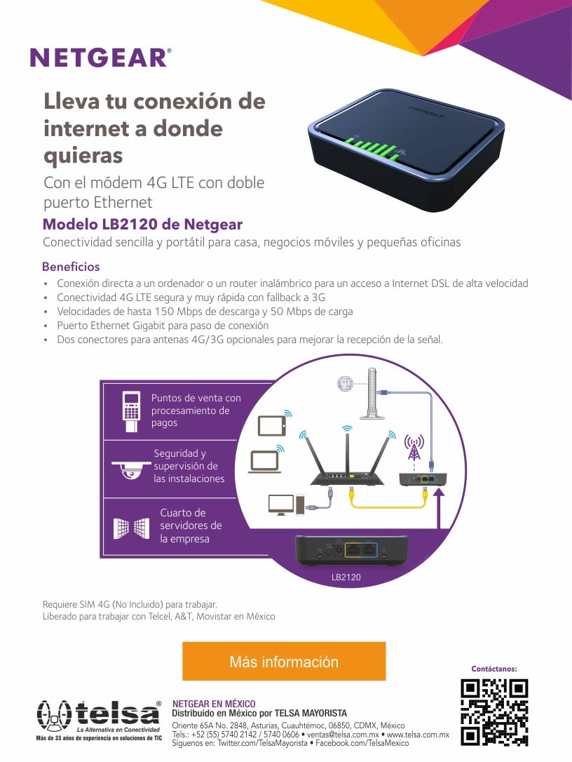 Lleva tu conexión de internet a donde quieras con el Modelo LB2120 de Netgear, ¡Contáctanos!